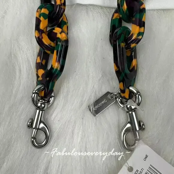 Coach COACHTOPIA Short Chain Strap In Recycled Resin Black/Green Multi Ck544 NWT - Picture 3 of 6